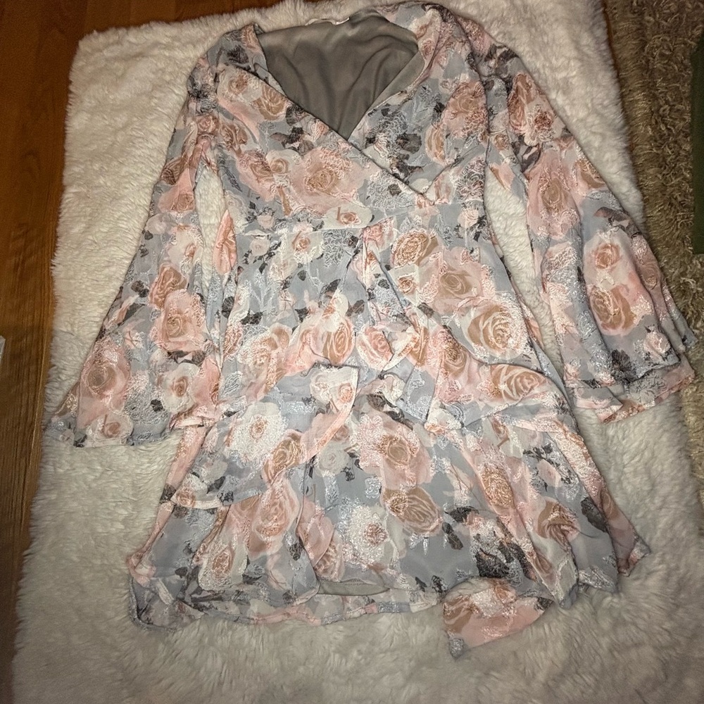 Miami Kids Dress with Pink and Gray Floral Design